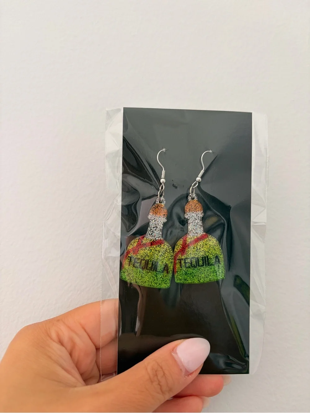 Glitter Tequila Bottle Dangle Earrings - Green